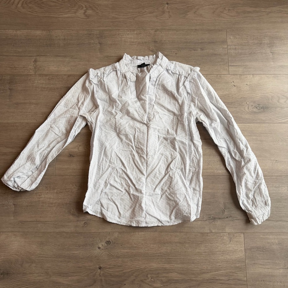 J. Crew Ruffle-trim V-neck popover in clip dot - gray - size small
